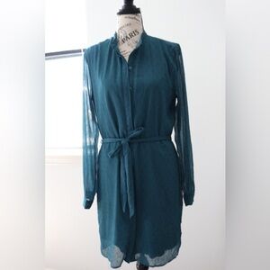 Banana Republic Teal Button-Up Midi Dress Size 6 Long Sleeve